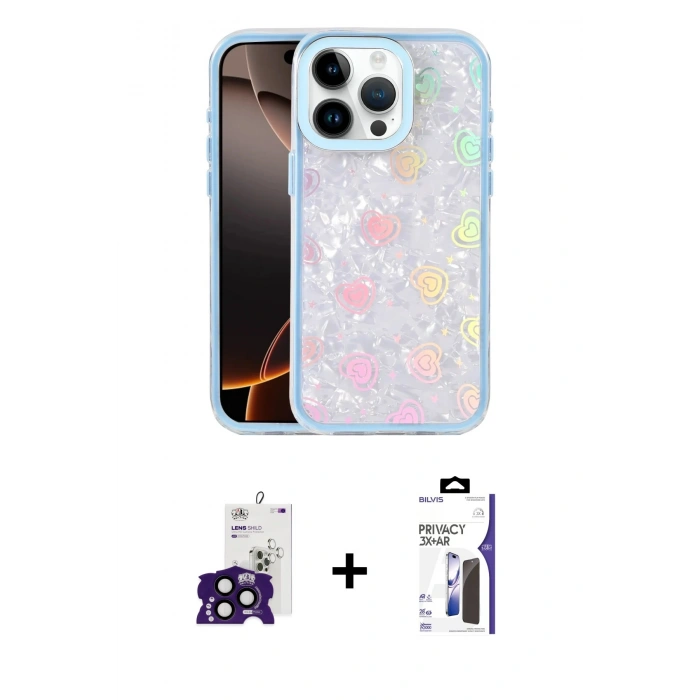 MARSİLYAN™- iPhone 16 Pro Max Kılıf Odak Prime - Siyah Bilvis 3X AR Hayalet Cam Ekran Koruyucu + Bilvis Titan Kamera Lens - SH