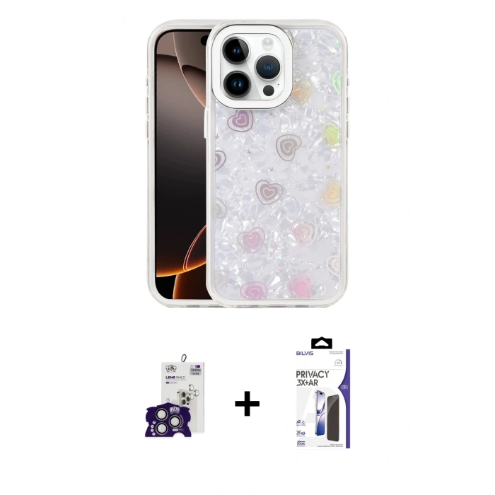 MARSİLYAN™- iPhone 16 Pro Max Kılıf Odak Prime - Siyah Bilvis 3X AR Hayalet Cam Ekran Koruyucu + Bilvis Titan Kamera Lens - TMGI