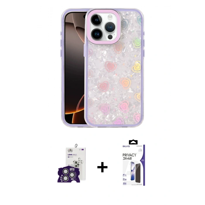 MARSİLYAN™- iPhone 16 Pro Max Kılıf Odak Prime - Siyah Bilvis 3X AR Hayalet Cam Ekran Koruyucu + Bilvis Titan Kamera Lens - GS