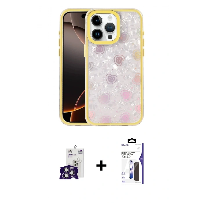 MARSİLYAN™- iPhone 16 Pro Max Kılıf Odak Prime - Siyah Bilvis 3X AR Hayalet Cam Ekran Koruyucu + Bilvis Titan Kamera Lens - TMGI