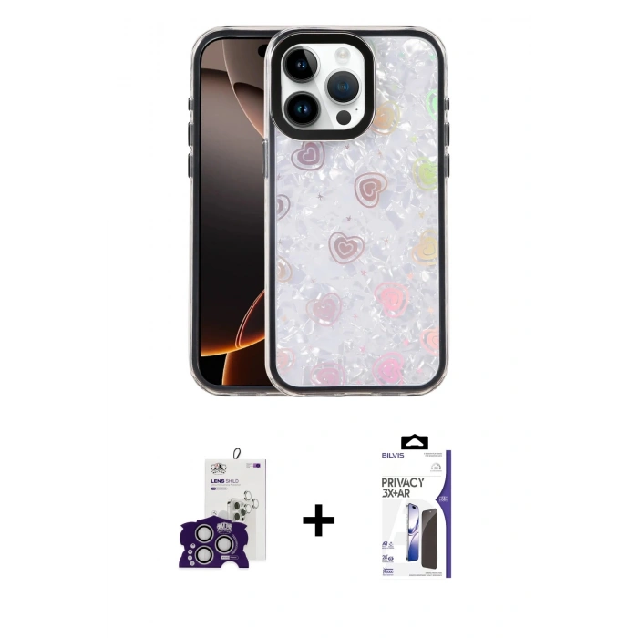 MARSİLYAN™- iPhone 16 Pro Max Kılıf Odak Prime - Siyah Bilvis 3X AR Hayalet Cam Ekran Koruyucu + Bilvis Titan Kamera Lens - GS