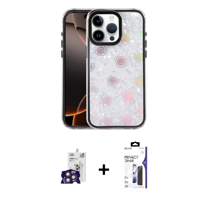 MARSİLYAN™- iPhone 16 Pro Max Kılıf Odak Prime - Siyah Bilvis 3X AR Hayalet Cam Ekran Koruyucu + Bilvis Titan Kamera Lens - TMGI