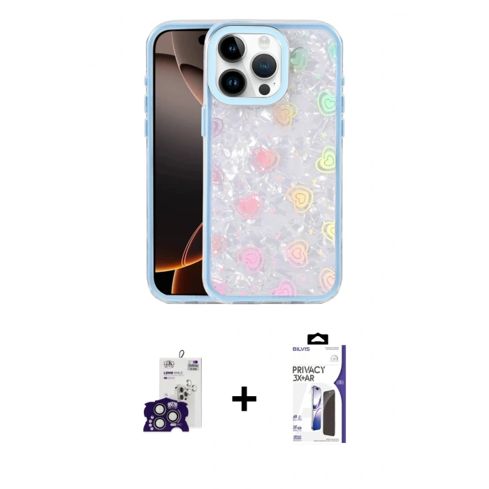 MARSİLYAN™- iPhone 16 Pro Max Kılıf Odak Prime - Siyah Bilvis 3X AR Hayalet Cam Ekran Koruyucu + Bilvis Titan Kamera Lens - TMGI