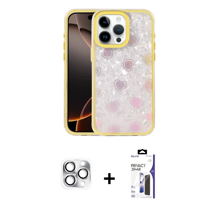 MARSİLYAN™- iPhone 16 Pro Max Kılıf Odak Prime - Siyah Bilvis 3X AR Hayalet Cam Ekran Koruyucu + Pers Alüminyum Kamera Lens - GS