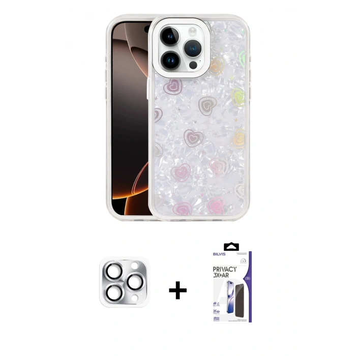 MARSİLYAN™- iPhone 16 Pro Max Kılıf Odak Prime - Siyah Bilvis 3X AR Hayalet Cam Ekran Koruyucu + Pers Alüminyum Kamera Lens - GS