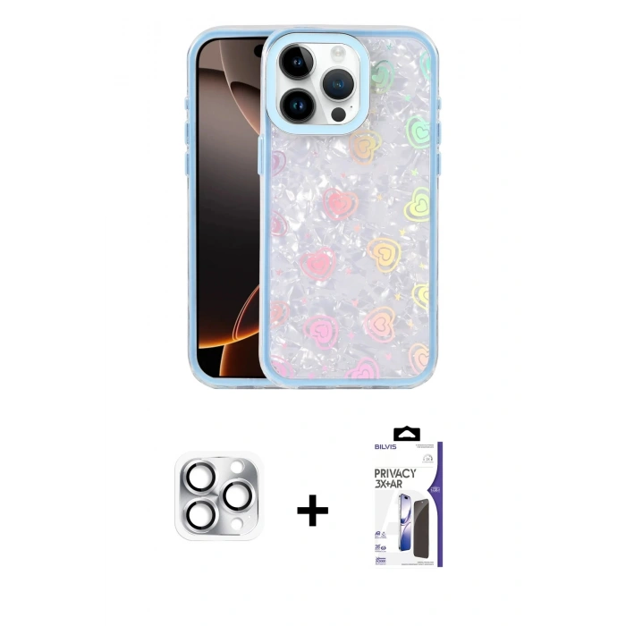 MARSİLYAN™- iPhone 16 Pro Max Kılıf Odak Prime - Siyah Bilvis 3X AR Hayalet Cam Ekran Koruyucu + Pers Alüminyum Kamera Lens - GS