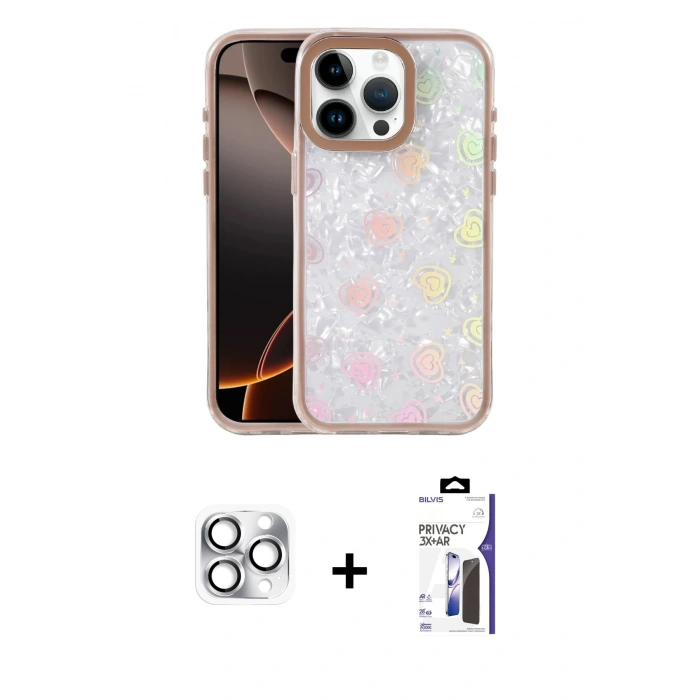 MARSİLYAN™- iPhone 16 Pro Max Kılıf Odak Prime - Siyah Bilvis 3X AR Hayalet Cam Ekran Koruyucu + Pers Alüminyum Kamera Lens - GS