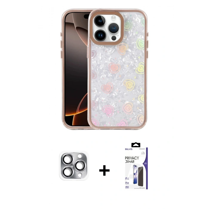 MARSİLYAN™- iPhone 16 Pro Max Kılıf Odak Prime - Siyah Bilvis 3X AR Hayalet Cam Ekran Koruyucu + Pers Alüminyum Kamera Lens - GI