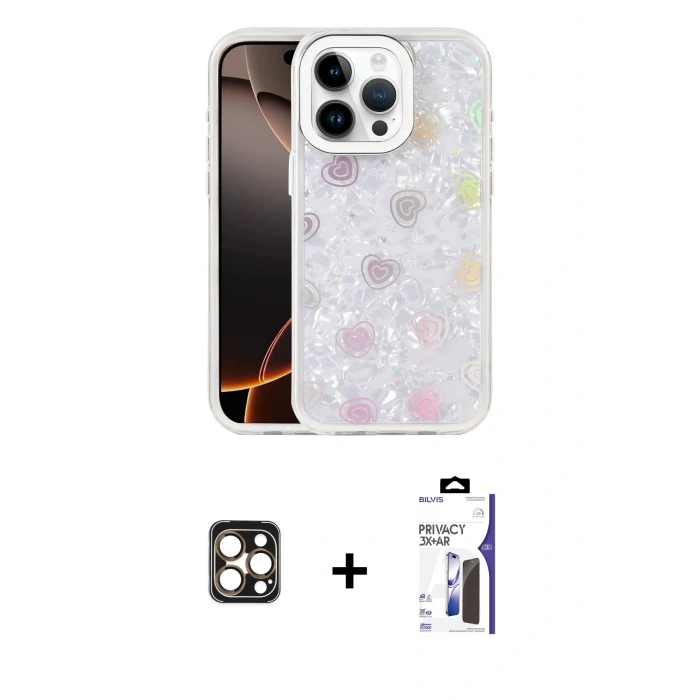 MARSİLYAN™- iPhone 16 Pro Max Kılıf Odak Prime - Siyah Bilvis 3X AR Hayalet Cam Ekran Koruyucu + PVD Metal Kamera Lens - GD