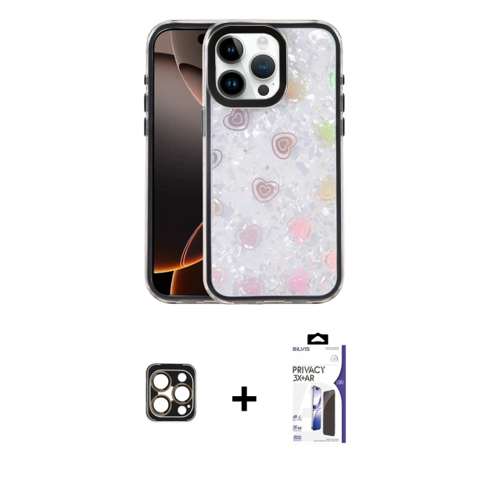 MARSİLYAN™- iPhone 16 Pro Max Kılıf Odak Prime - Siyah Bilvis 3X AR Hayalet Cam Ekran Koruyucu + PVD Metal Kamera Lens - GD