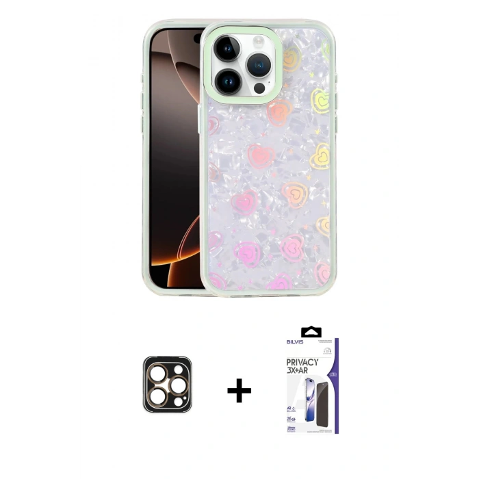 MARSİLYAN™- iPhone 16 Pro Max Kılıf Odak Prime - Siyah Bilvis 3X AR Hayalet Cam Ekran Koruyucu + PVD Metal Kamera Lens - GD