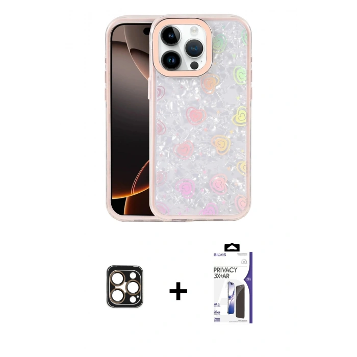 MARSİLYAN™- iPhone 16 Pro Max Kılıf Odak Prime - Siyah Bilvis 3X AR Hayalet Cam Ekran Koruyucu + PVD Metal Kamera Lens - GD