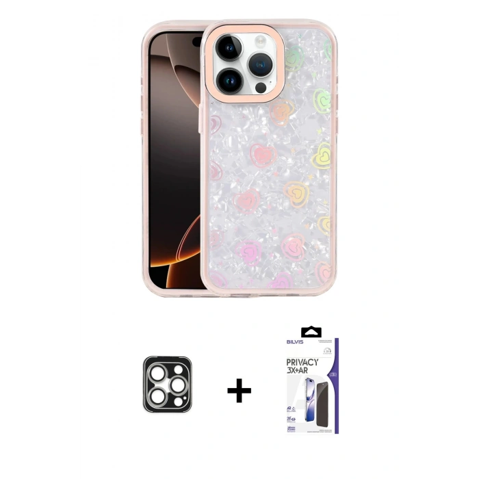 MARSİLYAN™- iPhone 16 Pro Max Kılıf Odak Prime - Siyah Bilvis 3X AR Hayalet Cam Ekran Koruyucu + PVD Metal Kamera Lens - GS