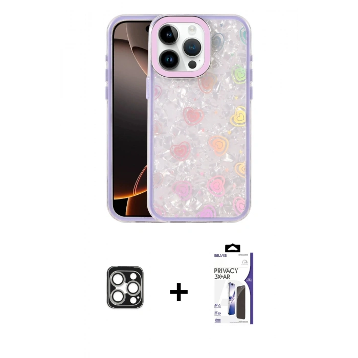 MARSİLYAN™- iPhone 16 Pro Max Kılıf Odak Prime - Siyah Bilvis 3X AR Hayalet Cam Ekran Koruyucu + PVD Metal Kamera Lens - GS