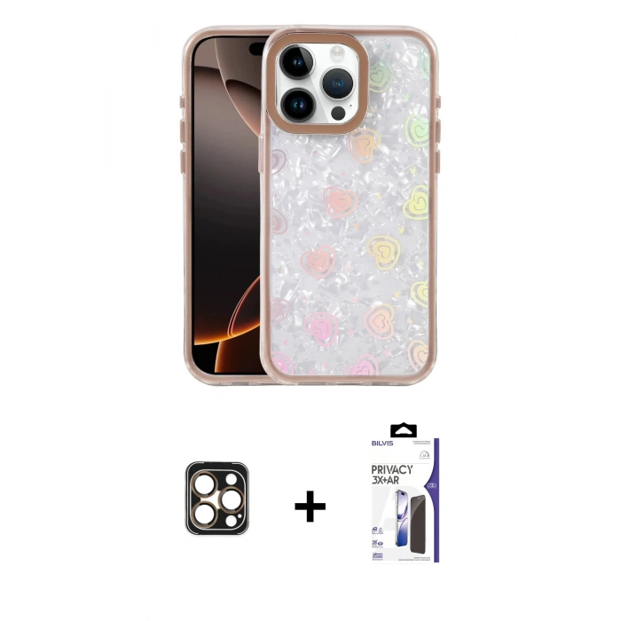 MARSİLYAN™- iPhone 16 Pro Max Kılıf Odak Prime - Siyah Bilvis 3X AR Hayalet Cam Ekran Koruyucu + PVD Metal Kamera Lens - GD