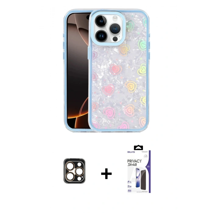 MARSİLYAN™- iPhone 16 Pro Max Kılıf Odak Prime - Siyah Bilvis 3X AR Hayalet Cam Ekran Koruyucu + PVD Metal Kamera Lens - GD