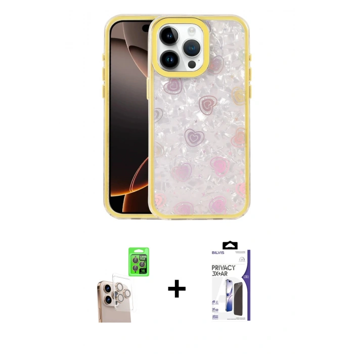MARSİLYAN™- iPhone 16 Pro Max Kılıf Odak Prime - Siyah Bilvis 3X AR Hayalet Cam Ekran Koruyucu + Raze Metal Kamera Lens - NLGY
