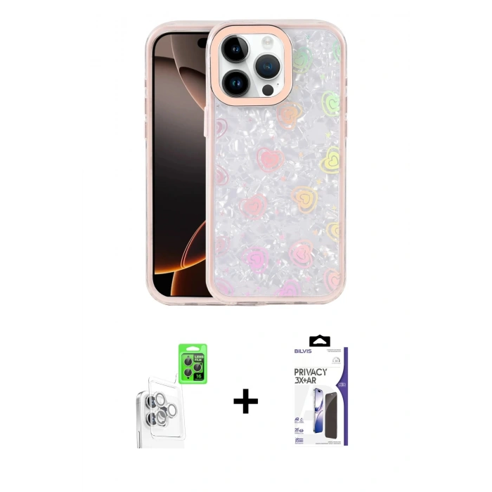 MARSİLYAN™- iPhone 16 Pro Max Kılıf Odak Prime - Siyah Bilvis 3X AR Hayalet Cam Ekran Koruyucu + Raze Metal Kamera Lens - BZ