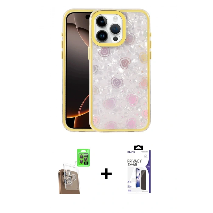 MARSİLYAN™- iPhone 16 Pro Max Kılıf Odak Prime - Siyah Bilvis 3X AR Hayalet Cam Ekran Koruyucu + Raze Metal Kamera Lens - CLTM