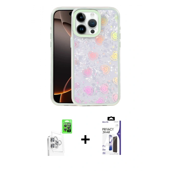 MARSİLYAN™- iPhone 16 Pro Max Kılıf Odak Prime - Siyah Bilvis 3X AR Hayalet Cam Ekran Koruyucu + Raze Metal Kamera Lens - BZ