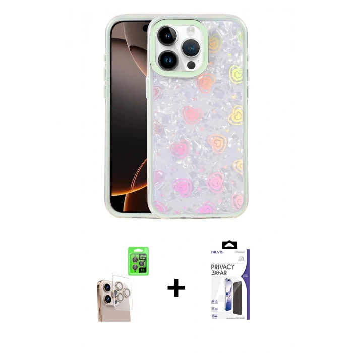 MARSİLYAN™- iPhone 16 Pro Max Kılıf Odak Prime - Siyah Bilvis 3X AR Hayalet Cam Ekran Koruyucu + Raze Metal Kamera Lens - NLGY