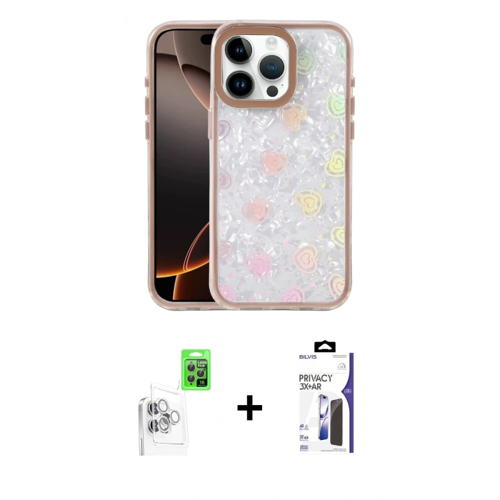 MARSİLYAN™- iPhone 16 Pro Max Kılıf Odak Prime - Siyah Bilvis 3X AR Hayalet Cam Ekran Koruyucu + Raze Metal Kamera Lens - BZ
