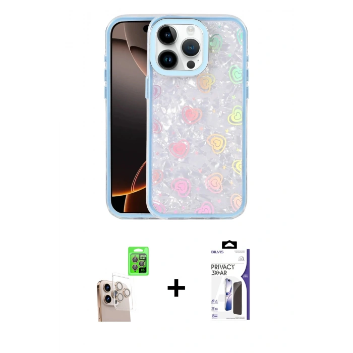 MARSİLYAN™- iPhone 16 Pro Max Kılıf Odak Prime - Siyah Bilvis 3X AR Hayalet Cam Ekran Koruyucu + Raze Metal Kamera Lens - NLGY
