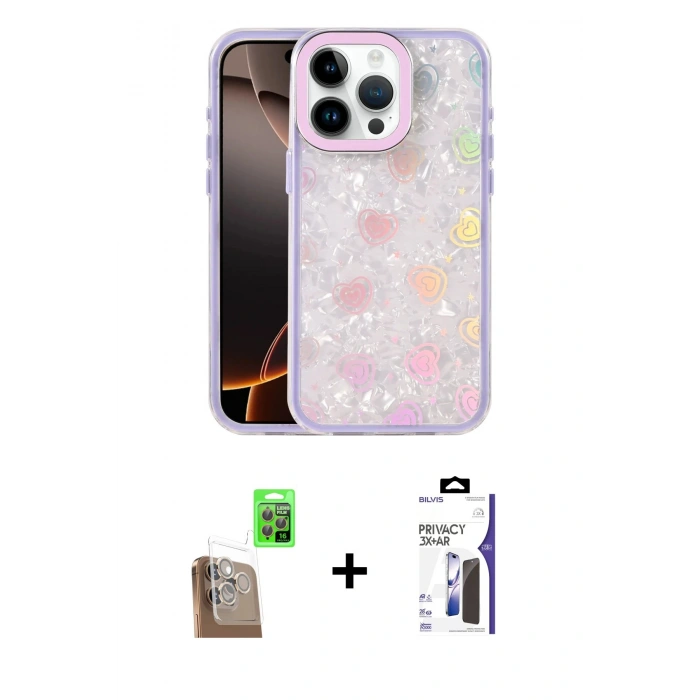 MARSİLYAN™- iPhone 16 Pro Max Kılıf Odak Prime - Siyah Bilvis 3X AR Hayalet Cam Ekran Koruyucu + Raze Metal Kamera Lens - CLTM