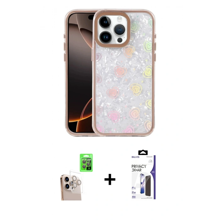 MARSİLYAN™- iPhone 16 Pro Max Kılıf Odak Prime - Siyah Bilvis 3X AR Hayalet Cam Ekran Koruyucu + Raze Metal Kamera Lens - NLGY
