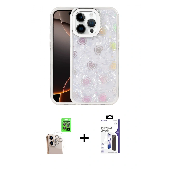 MARSİLYAN™- iPhone 16 Pro Max Kılıf Odak Prime - Siyah Bilvis 3X AR Hayalet Cam Ekran Koruyucu + Raze Metal Kamera Lens - NLGY