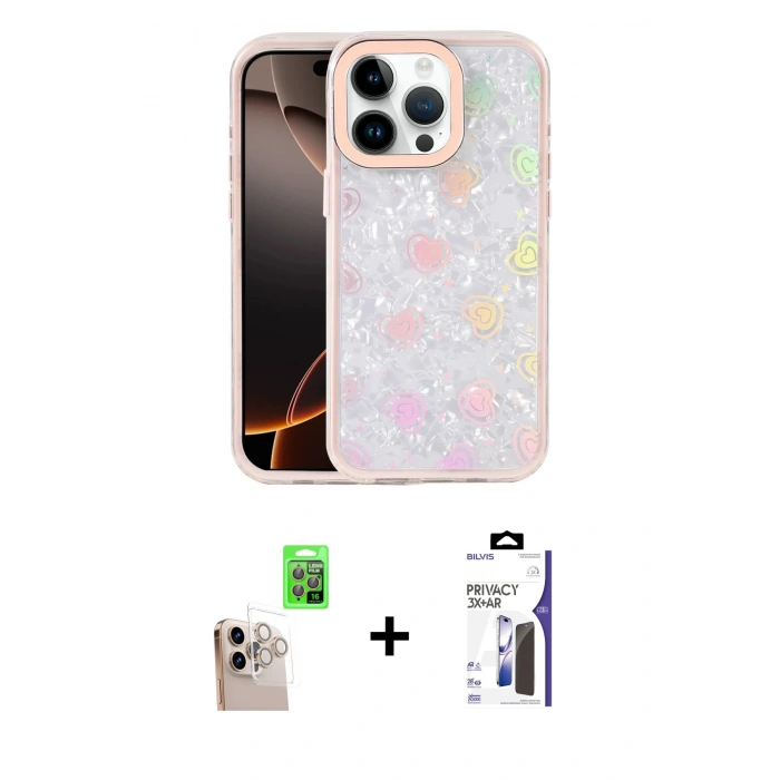 MARSİLYAN™- iPhone 16 Pro Max Kılıf Odak Prime - Siyah Bilvis 3X AR Hayalet Cam Ekran Koruyucu + Raze Metal Kamera Lens - NLGY