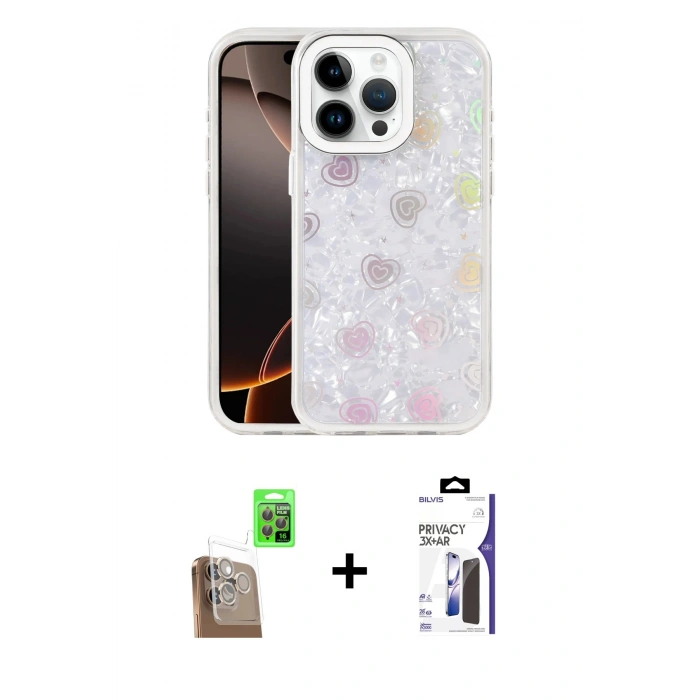 MARSİLYAN™- iPhone 16 Pro Max Kılıf Odak Prime - Siyah Bilvis 3X AR Hayalet Cam Ekran Koruyucu + Raze Metal Kamera Lens - CLTM