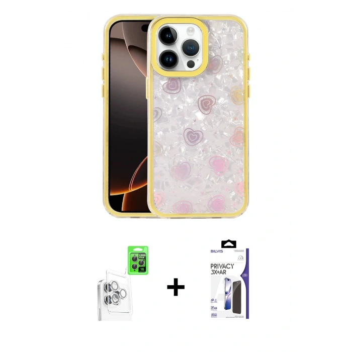 MARSİLYAN™- iPhone 16 Pro Max Kılıf Odak Prime - Siyah Bilvis 3X AR Hayalet Cam Ekran Koruyucu + Raze Metal Kamera Lens - BZ