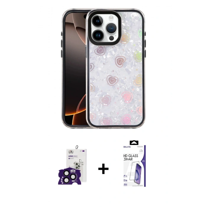 MARSİLYAN™- iPhone 16 Pro Max Kılıf Odak Prime - Siyah Bilvis 3X AR HD Cam Ekran Koruyucu + Bilvis Titan Kamera Lens - SH