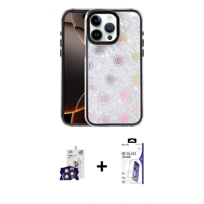 MARSİLYAN™- iPhone 16 Pro Max Kılıf Odak Prime - Siyah Bilvis 3X AR HD Cam Ekran Koruyucu + Bilvis Titan Kamera Lens - TMGI