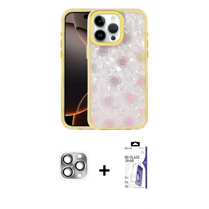 MARSİLYAN™- iPhone 16 Pro Max Kılıf Odak Prime - Siyah Bilvis 3X AR HD Cam Ekran Koruyucu + Pers Alüminyum Kamera Lens - GI