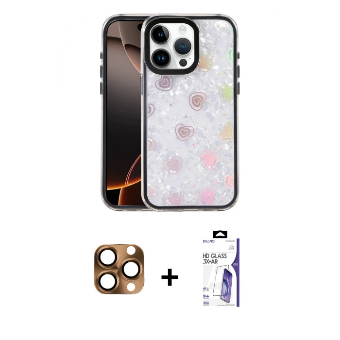 MARSİLYAN™- iPhone 16 Pro Max Kılıf Odak Prime - Siyah Bilvis 3X AR HD Cam Ekran Koruyucu + Pers Alüminyum Kamera Lens - CLTM