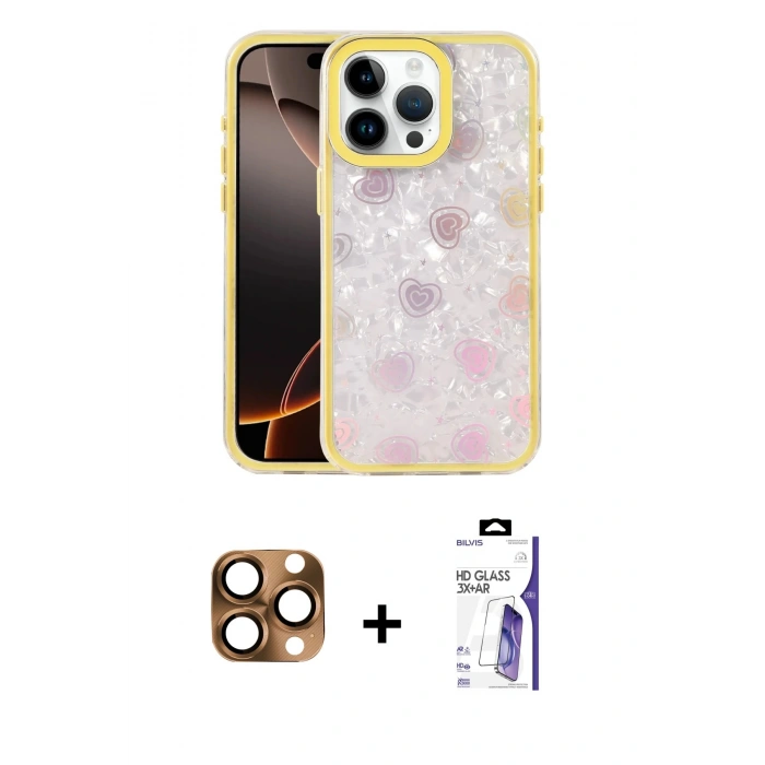 MARSİLYAN™- iPhone 16 Pro Max Kılıf Odak Prime - Siyah Bilvis 3X AR HD Cam Ekran Koruyucu + Pers Alüminyum Kamera Lens - CLTM