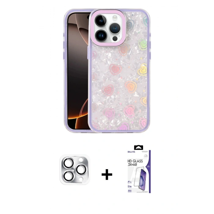 MARSİLYAN™- iPhone 16 Pro Max Kılıf Odak Prime - Siyah Bilvis 3X AR HD Cam Ekran Koruyucu + Pers Alüminyum Kamera Lens - GS
