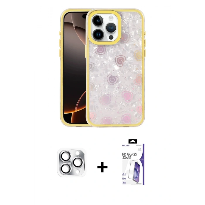 MARSİLYAN™- iPhone 16 Pro Max Kılıf Odak Prime - Siyah Bilvis 3X AR HD Cam Ekran Koruyucu + Pers Alüminyum Kamera Lens - GS