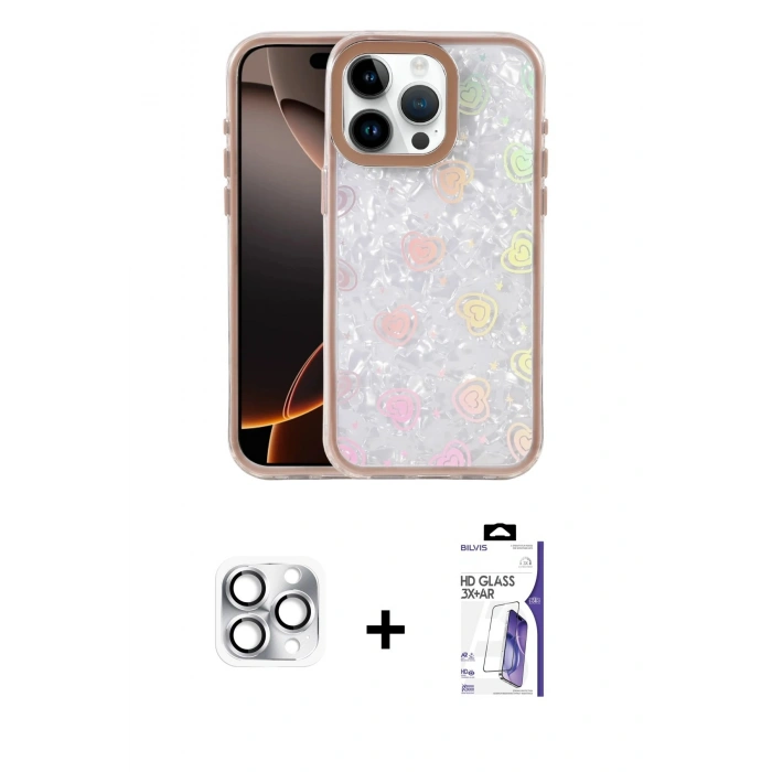 MARSİLYAN™- iPhone 16 Pro Max Kılıf Odak Prime - Siyah Bilvis 3X AR HD Cam Ekran Koruyucu + Pers Alüminyum Kamera Lens - GS