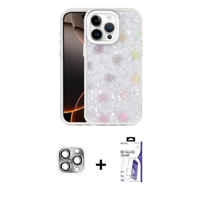 MARSİLYAN™- iPhone 16 Pro Max Kılıf Odak Prime - Siyah Bilvis 3X AR HD Cam Ekran Koruyucu + Pers Alüminyum Kamera Lens - GI