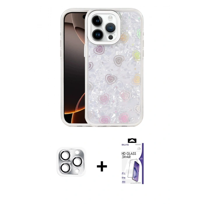 MARSİLYAN™- iPhone 16 Pro Max Kılıf Odak Prime - Siyah Bilvis 3X AR HD Cam Ekran Koruyucu + Pers Alüminyum Kamera Lens - GS