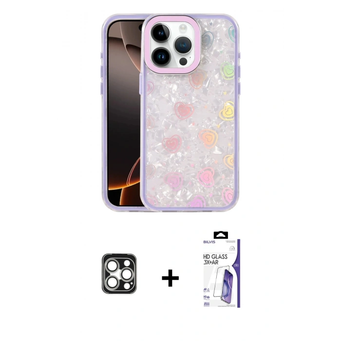 MARSİLYAN™- iPhone 16 Pro Max Kılıf Odak Prime - Siyah Bilvis 3X AR HD Cam Ekran Koruyucu + PVD Metal Kamera Lens - GS
