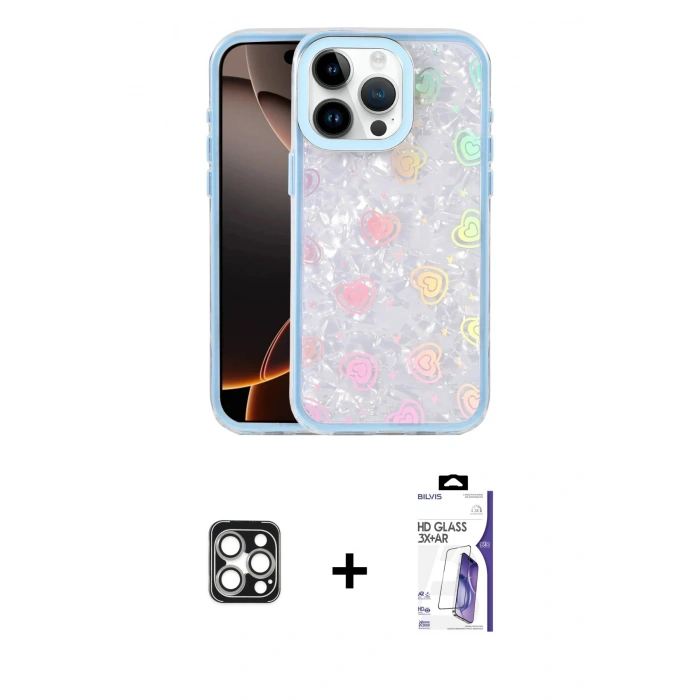 MARSİLYAN™- iPhone 16 Pro Max Kılıf Odak Prime - Siyah Bilvis 3X AR HD Cam Ekran Koruyucu + PVD Metal Kamera Lens - GS