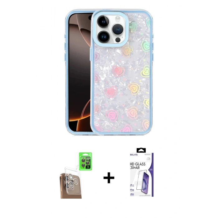 MARSİLYAN™- iPhone 16 Pro Max Kılıf Odak Prime - Siyah Bilvis 3X AR HD Cam Ekran Koruyucu + Raze Metal Kamera Lens - CLTM