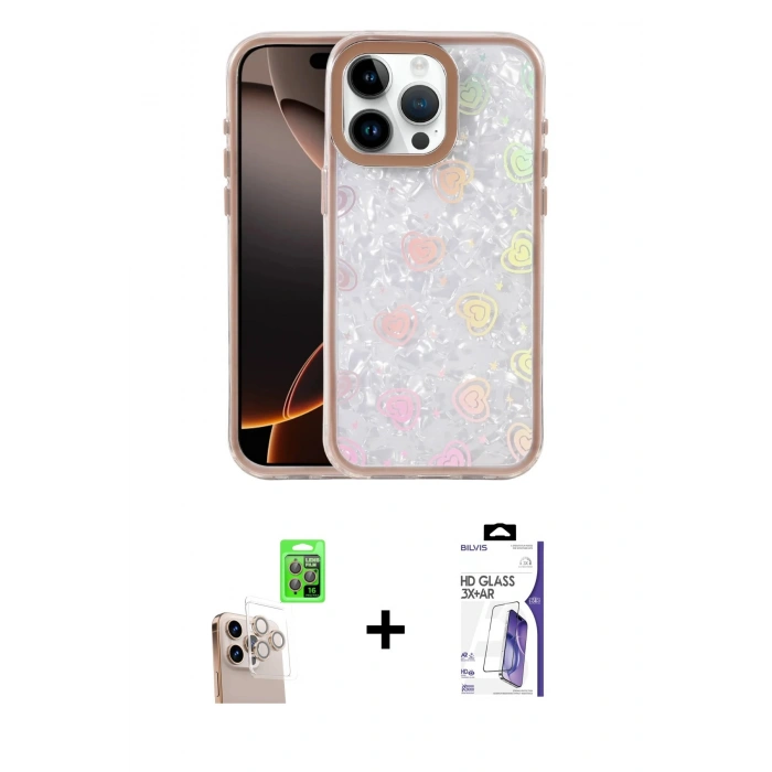 MARSİLYAN™- iPhone 16 Pro Max Kılıf Odak Prime - Siyah Bilvis 3X AR HD Cam Ekran Koruyucu + Raze Metal Kamera Lens - NLGY