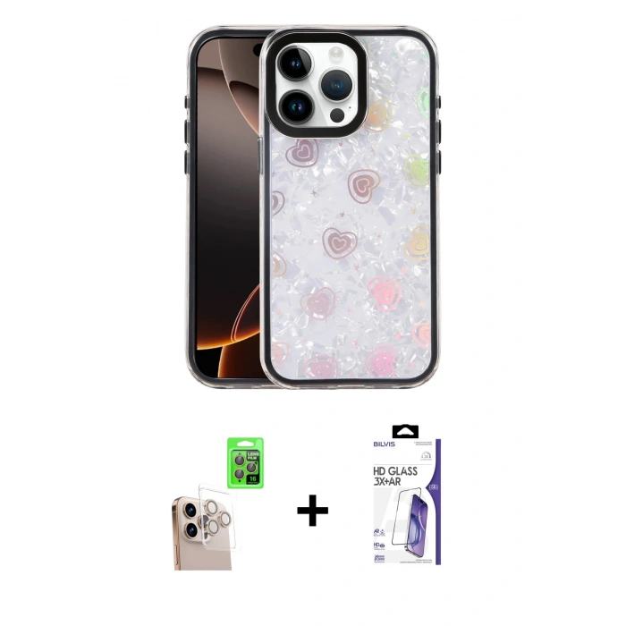 MARSİLYAN™- iPhone 16 Pro Max Kılıf Odak Prime - Siyah Bilvis 3X AR HD Cam Ekran Koruyucu + Raze Metal Kamera Lens - NLGY
