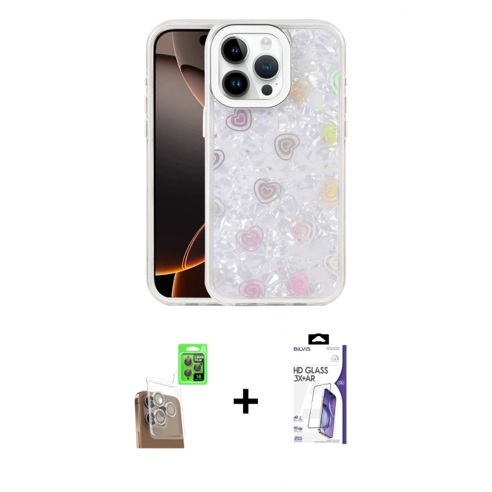 MARSİLYAN™- iPhone 16 Pro Max Kılıf Odak Prime - Siyah Bilvis 3X AR HD Cam Ekran Koruyucu + Raze Metal Kamera Lens - CLTM