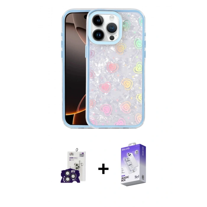 MARSİLYAN™- iPhone 16 Pro Max Kılıf Odak Prime - Siyah Bilvis 5in1 3D Magic Cam Ekran Koruyucu + Bilvis Titan Kamera Lens - TMGI